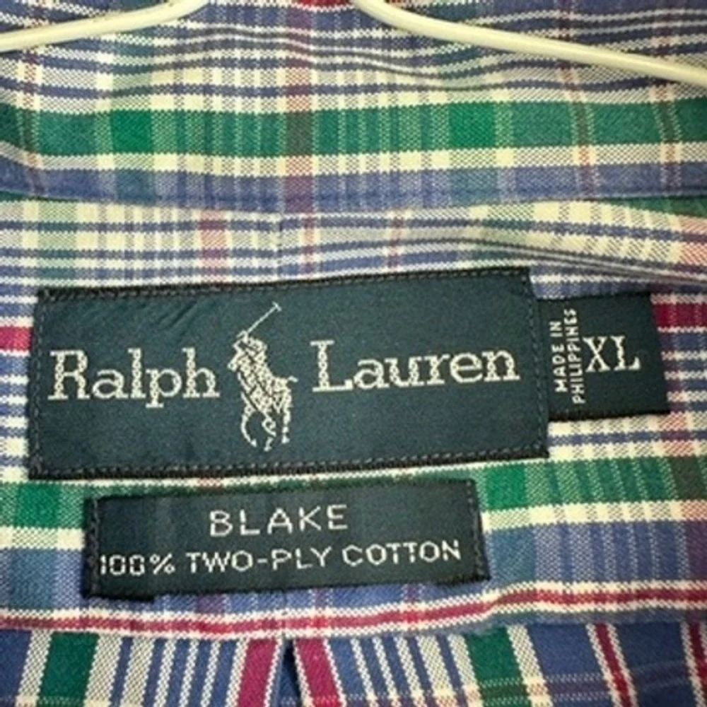 Ralph Lauren Men's Blake‎ Button Down XL Plaid Long Sleeve 100% Two-Ply Cotton